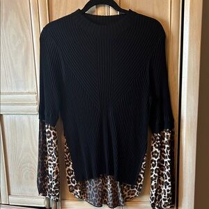Veronica Beard Black sweater and Leopard Print Blouse Med